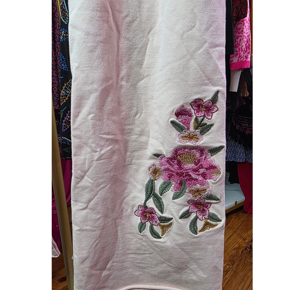 Floriana Pink Cotton Embroidered Wide Leg Pants Floral Lounge Womens Medium - Picture 7 of 10